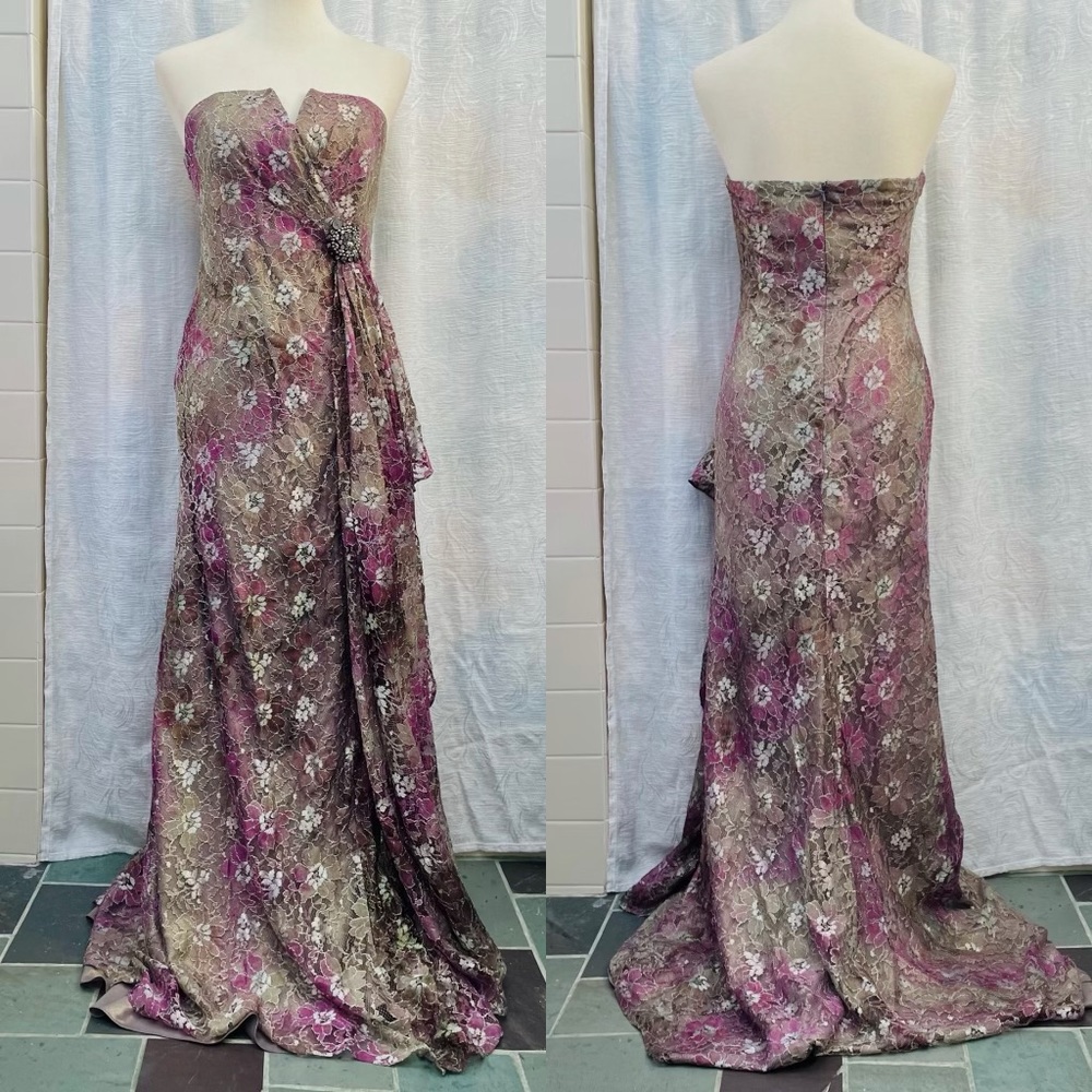Badgley Mischka Floral Strapless Full Length Gown